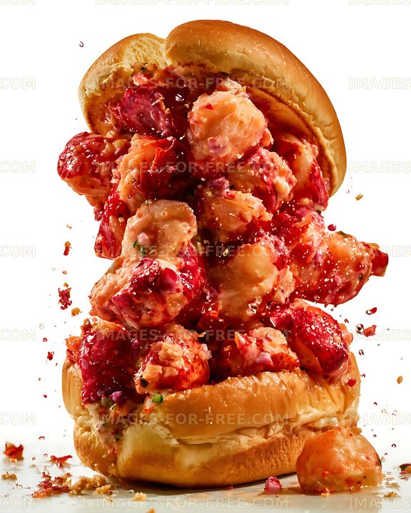 Close-up lobster sandwich with creamy seafood filling