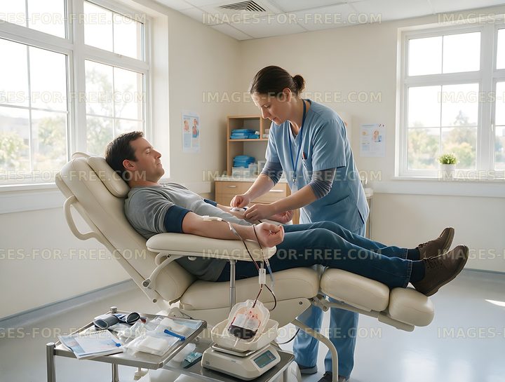 Donor receiving blood collection assistance