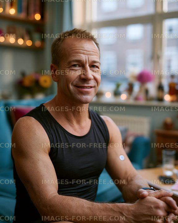 Friendly smiling man in a softly lit cafe interior
