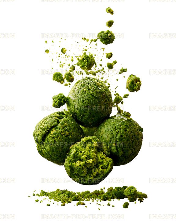 Abstract green avocado food arrangement with flying pieces