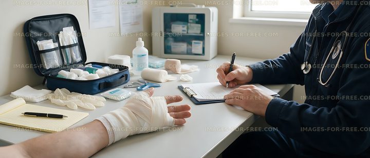 Workplace first aid care for an injured hand