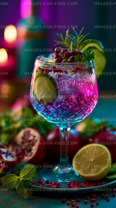 Vibrant cranberry lime drink with fresh herb garnish