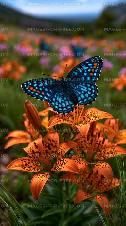 Colorful butterfly resting on an orange lily