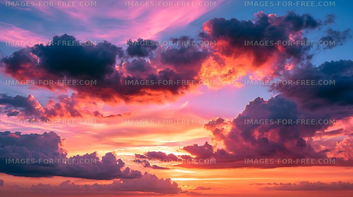 Vivid sunset cloudscape in pink, orange, and purple