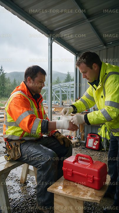 Workplace first aid for an injured construction worker