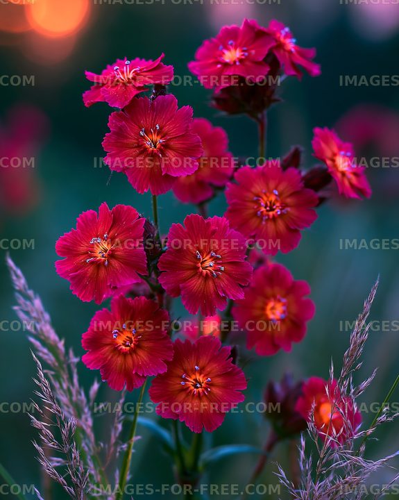 Bright red flowers bloom in a garden