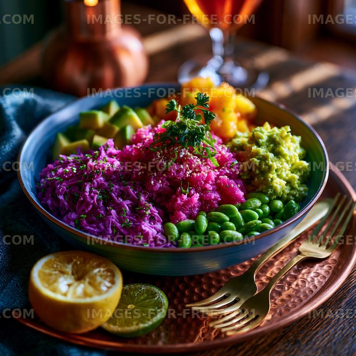 Vibrant vegetarian bowl served with fresh vegetables
