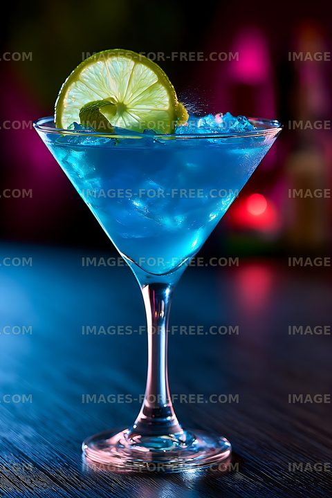 Vibrant blue lime cocktail with ice