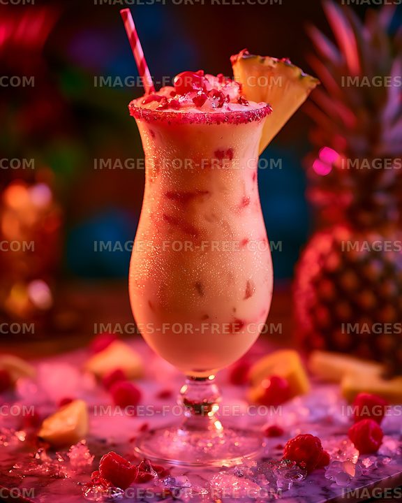 Colorful creamy berry cocktail with pineapple