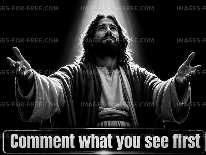 Religious figure with open arms in a dramatic light