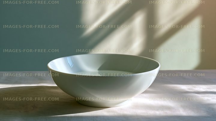 White ceramic bowl with natural window shadows