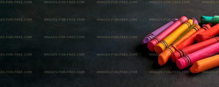 Bright crayons on a dark textured surface