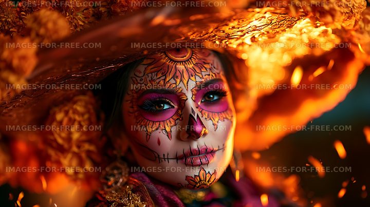 Colorful sugar skull face painting portrait