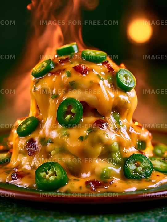 Melted cheese dish with fresh jalapeño slices