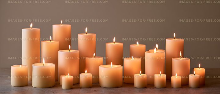 Glowing pillar candles arranged in varied heights