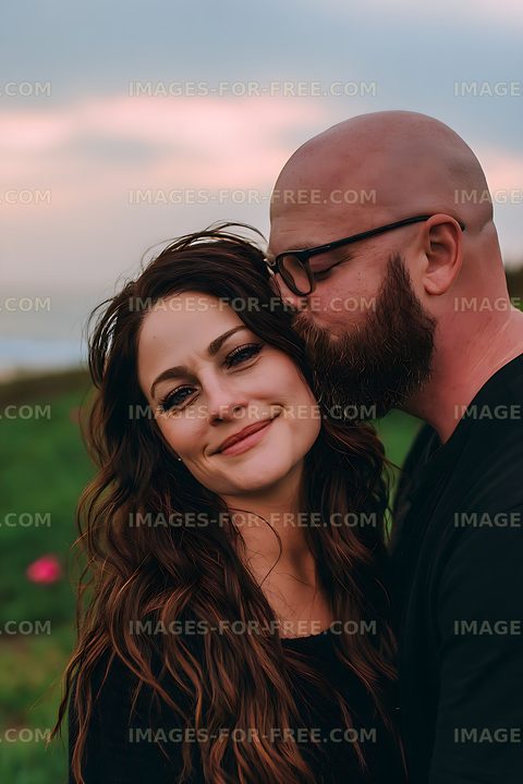 Smiling couple sharing an affectionate outdoor embrace