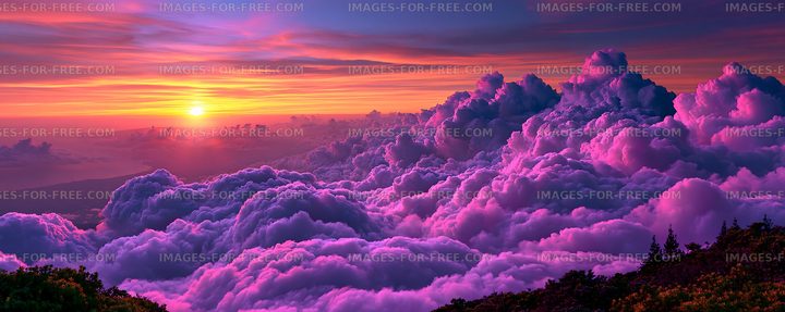 Colorful sunset over illuminated clouds