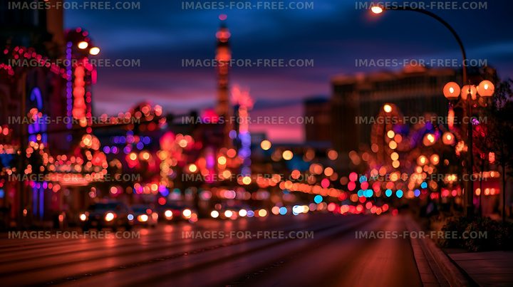 Colorful urban bokeh street at twilight