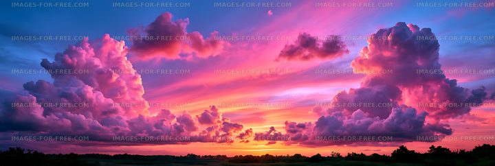 Colorful sunset sky with dramatic cumulus clouds