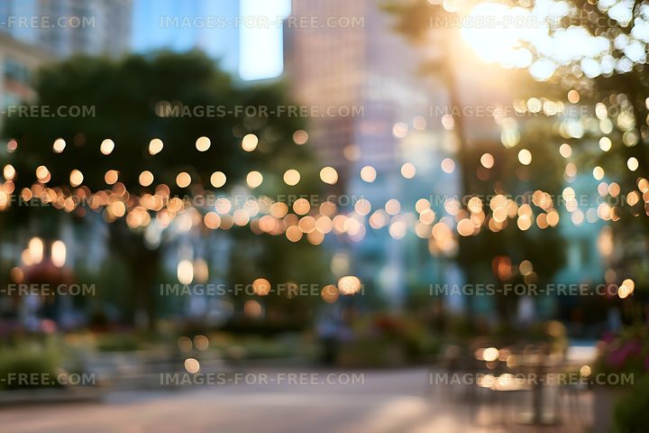 Blurred city street with warm bokeh lights