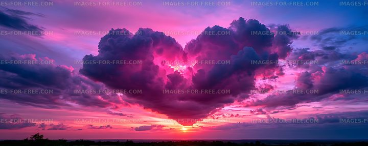 Colorful dramatic sunset over ocean with towering clouds