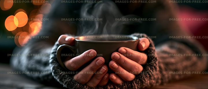 Hands holding a hot steaming drink