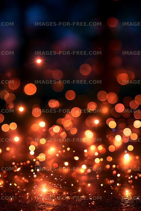 Warm glowing sparklers and orange bokeh lights