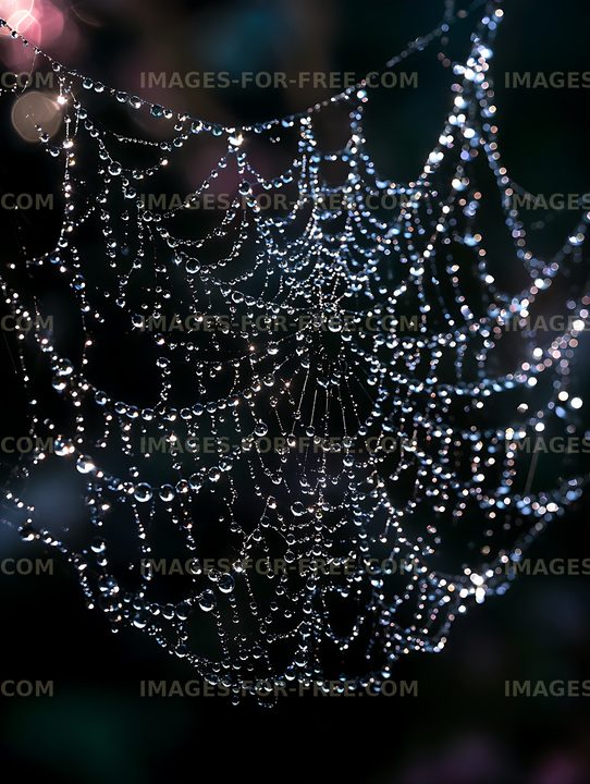 Intricate spider web covered in glistening dew