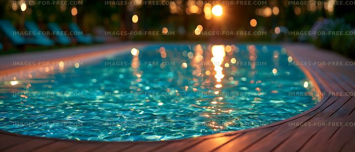 Glowing sunset over a pool with reflective water