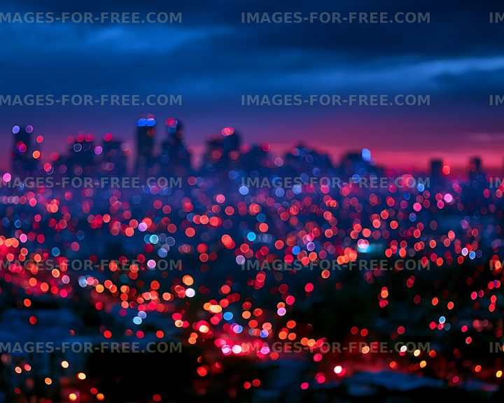 Abstract colorful bokeh cityscape at twilight
