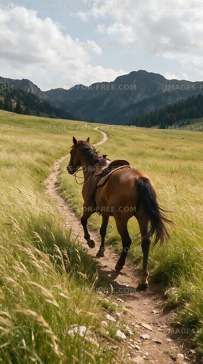 Horse Riding on a Mountain Meadow Trail
