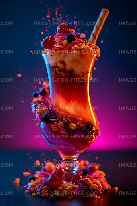 Vibrant berry parfait with fruit toppings and dramatic splashes