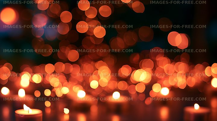 Cozy candle flames and orange bokeh lights