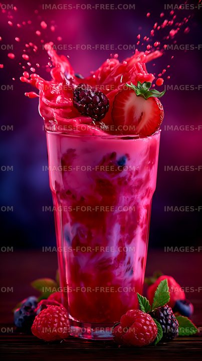 Colorful berry drink with fruit splash and berries