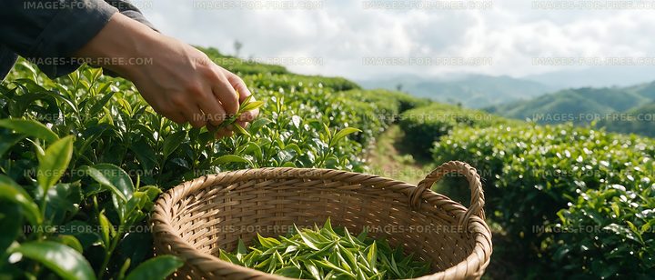 Tea Leaf Harvest in a Mountain Valley
