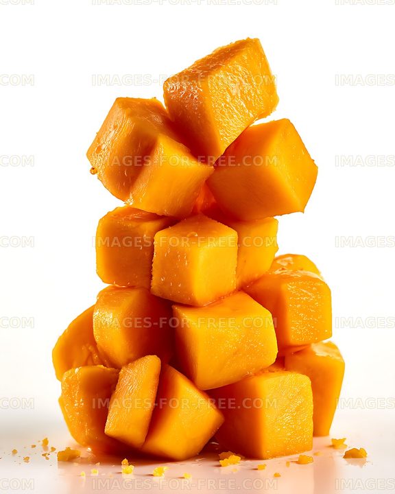 Glossy mango cubes arranged in a stack