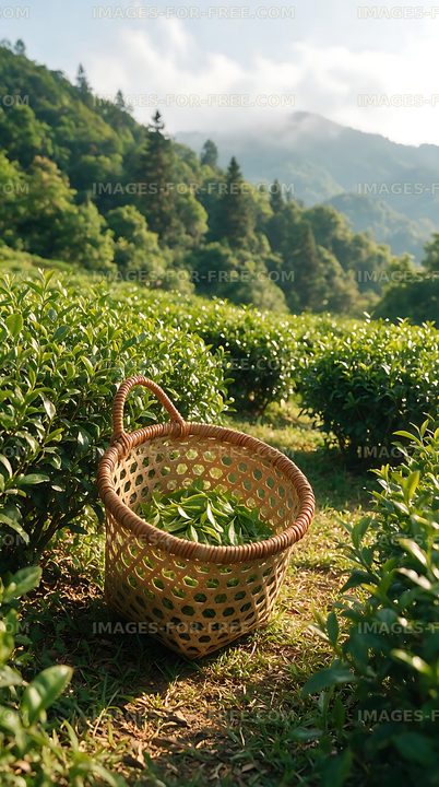 Fresh tea leaves in a mountain plantation