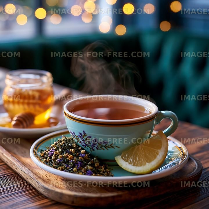 Warm Herbal Tea Still Life with Honey and Lemon