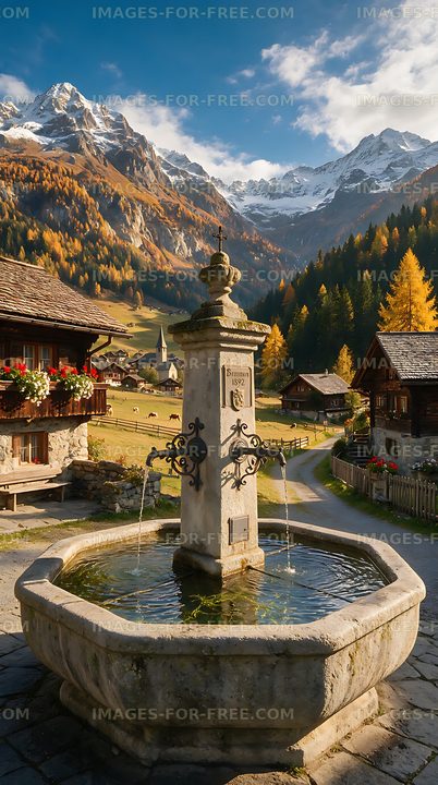 Traditional fountain in a Swiss alpine village