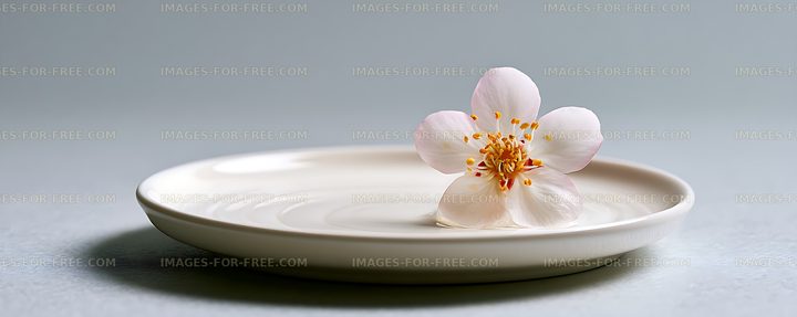 White flower resting in water-filled ceramic dish