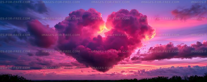 Vivid pink and purple storm clouds at sunset