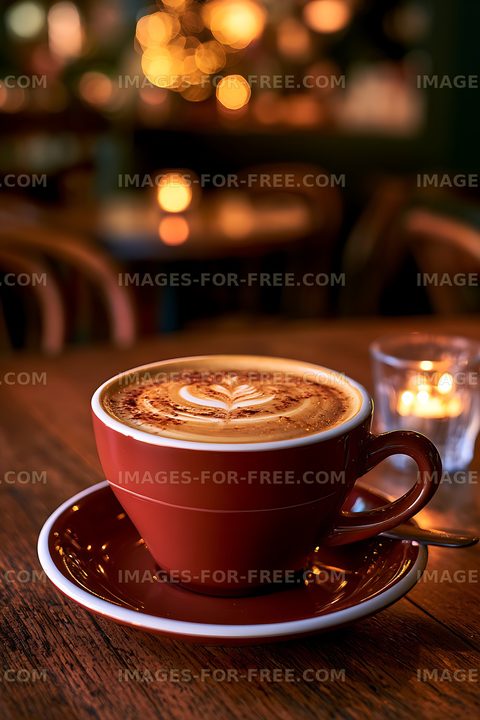 Latte with heart foam art on a café table