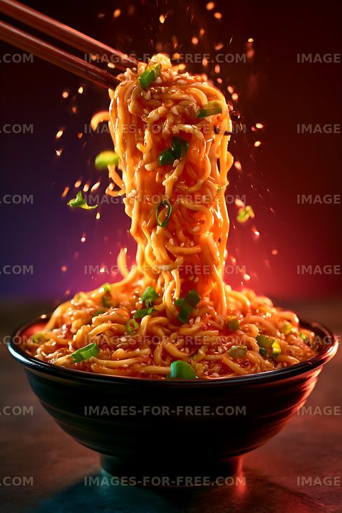 Saucy noodles with sesame and green onion