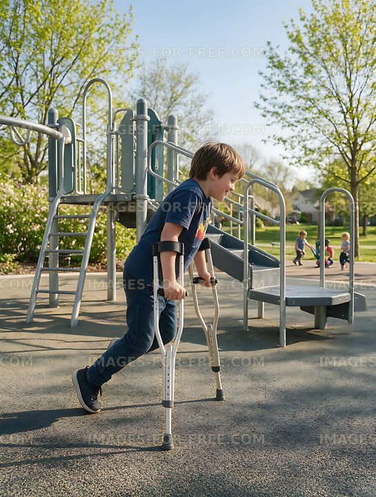 Disabled Child Playing at an Inclusive Playground