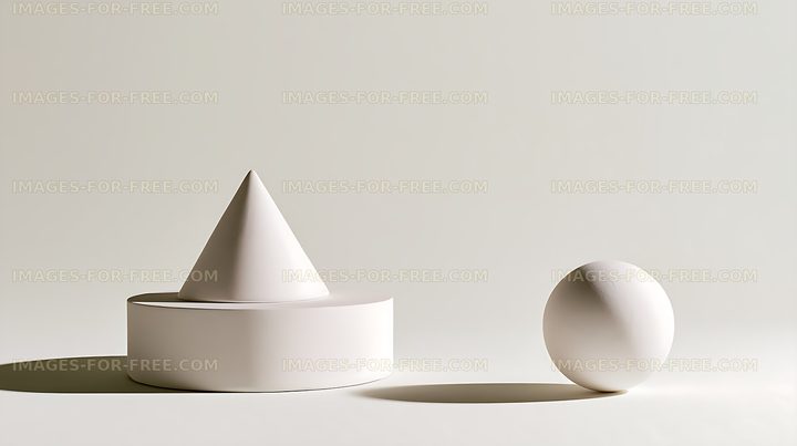 White geometric shapes arranged in a minimalist still life