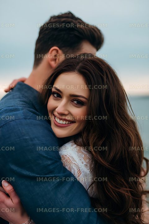 Happy couple sharing an affectionate outdoor embrace