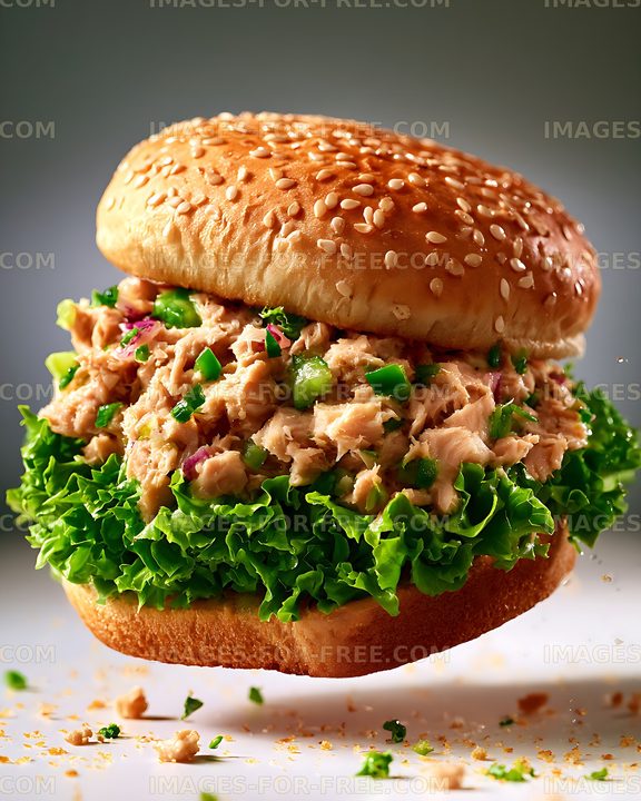 Close-up tuna salad sandwich with fresh lettuce