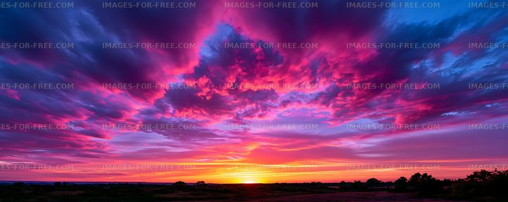 Colorful sunset clouds above a dark landscape