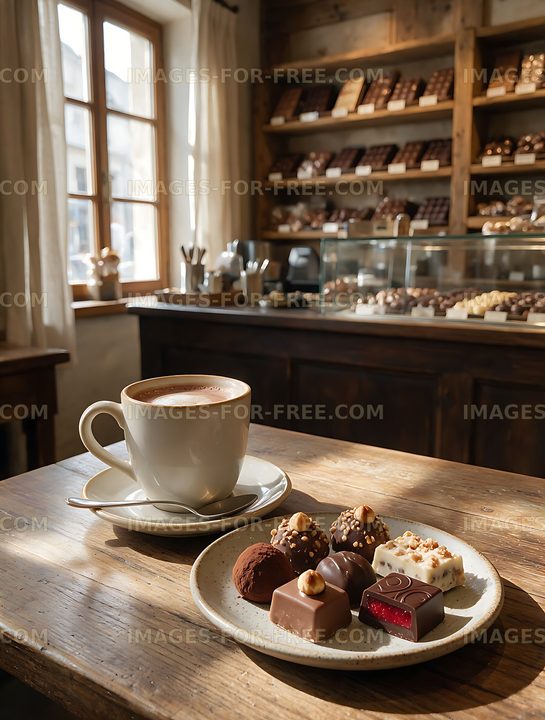 Chocolate Shop Interior with Coffee and Handmade Confections
