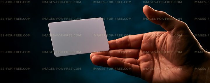 Close-up hand holding blank white card in dramatic light